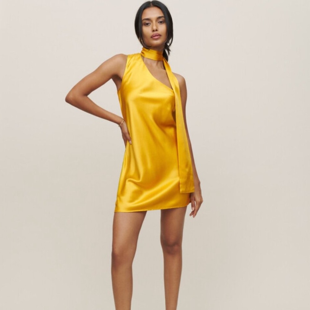 Reformation Keagan Golden Silk Mini Dress